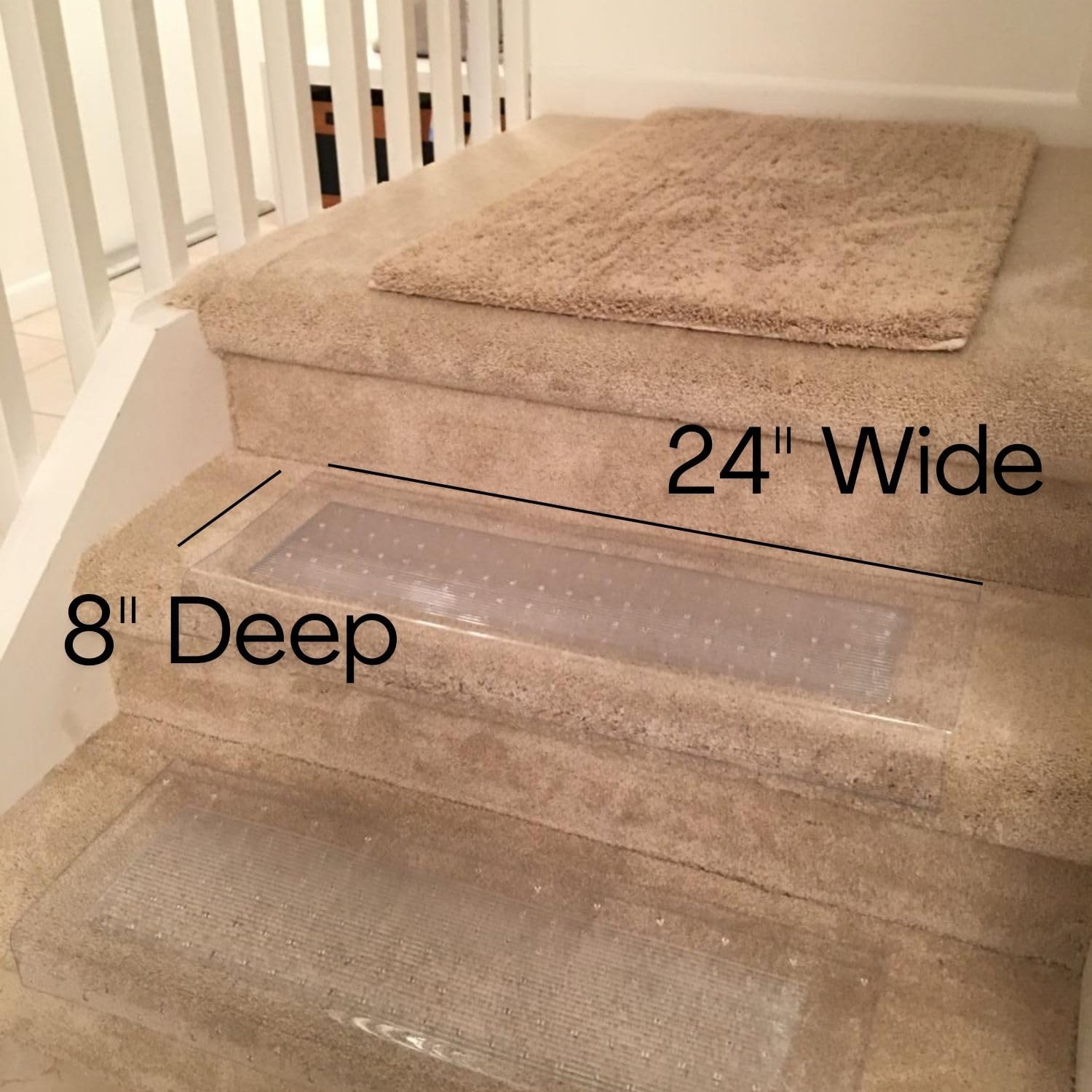 Clear Stair Treads Carpet Protectors Set of 2-24 x 8 Inches, Slip Resistant with Gripper Teeth, Transparent Vinyl Treads for Carpeted Stairs Protection